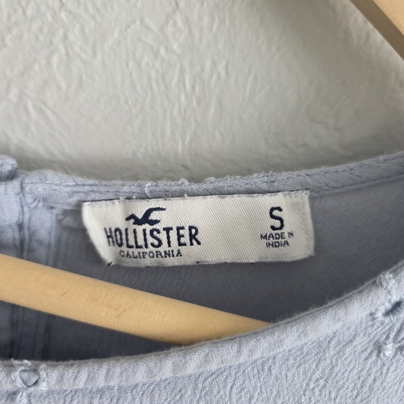 Hollister Womens Blue Embroidered Blouse Eyelet Boxy Crop Top Shirt Size Small - Picture 3 of 6